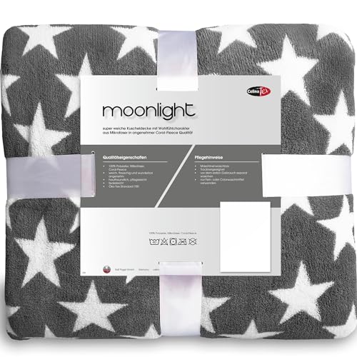 CelinaTex Flauschige Kuscheldecke 150 x 200 cm grau Decke Sofa Couch Wohndecke weich Stars Mikrofaser Fleece Oeko-TEX Moonlight