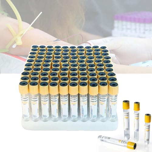 JSMDLN 100 Blutentnahmeröhrchen, 0,5 Ml/1 Ml, Gelbes Gerinnungs- Und Trenngel, Kunststoff, Für Die Blutentnahme Unter Unterdruck, Für Serologische Tests 5ml