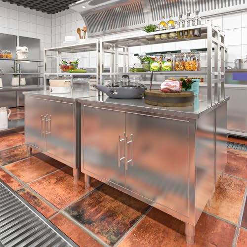Image of Stainless Steel Table with Cabinet, 40 inchx20 inch Kitchen Prep Table