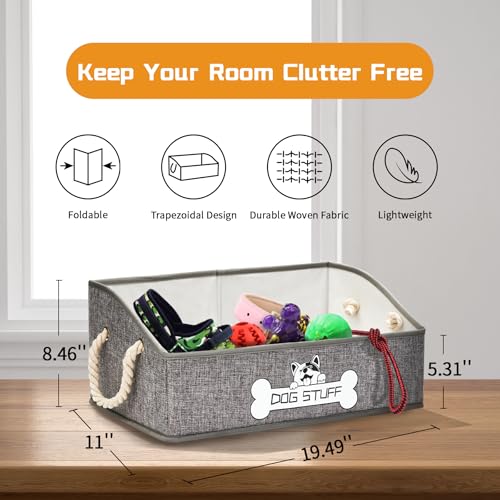 Collapsible Fabric Dog Toy Box and Storage Bin With Handle - Trapezoid Basket Chest Organizer for Pet Toys, Blankets and Accessories