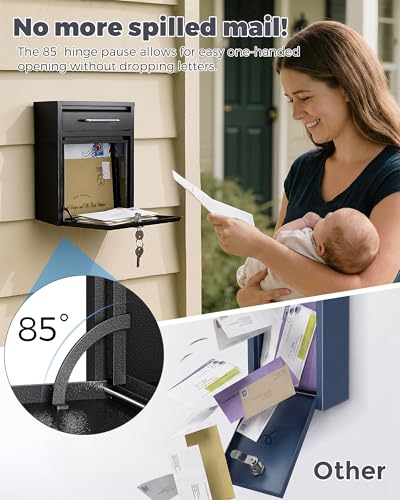 Image of LAND.VOI Mailbox for Outside Wall Mount, Heavy Duty Rustproof, Anti-Theft Locking Mailbox with 4 Keys, Weatherproof for Residential & Apartment, 12.2 inchx9.5 inchx4.7 inch, Black, Small