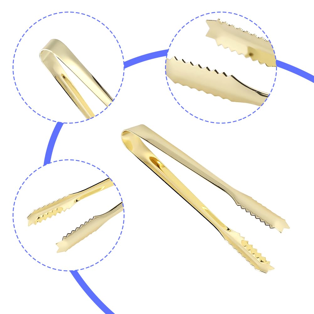 Tiiyee Pinzas Para Hielo de Acero Inoxidable Doradas con Dientes para Cocina Buffet Café
