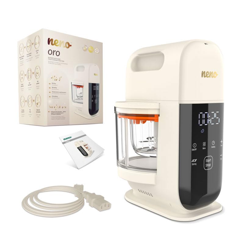 NENO Oro Robot de Cocina Infantil 4 en 1 - Cocción, Licuado, Mantenimiento de la temperatura, Triturado, Robot Cocina Bebe para Comida Casera o Tarros Potitos Bebe, Batidora de Vaso para Niños