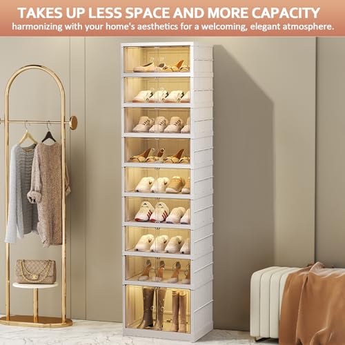 Image of SYNCVIBE Shoe Rack Organizer for Closet Entryway 9 Tiers-18 Pairs Foldable Sneaker Storage Shoe, Collapsible Shoe Cabinet with Doors, Stackable Shoe Storage Cabinet with Lids for Living Room