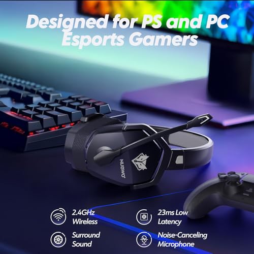 Image of NUBWO Wireless Gaming Headset with Mic for Ps5 Ps4 PC, Zero Interference, 100-Hour Battery All-Day Play, 23ms Sync for Fortnite & Call of Duty /FPS Gamers, Triple Mode All Devices Compatible - Gray
