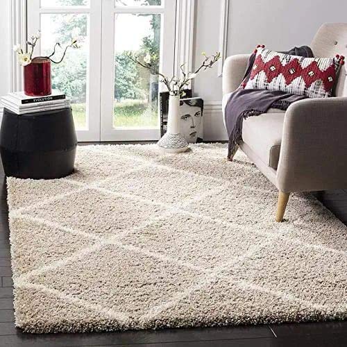 Image of Shaggy Super Soft Carpet for Home & Living Room Size - 8 X 11 Ft (Light Grey & Ivory)