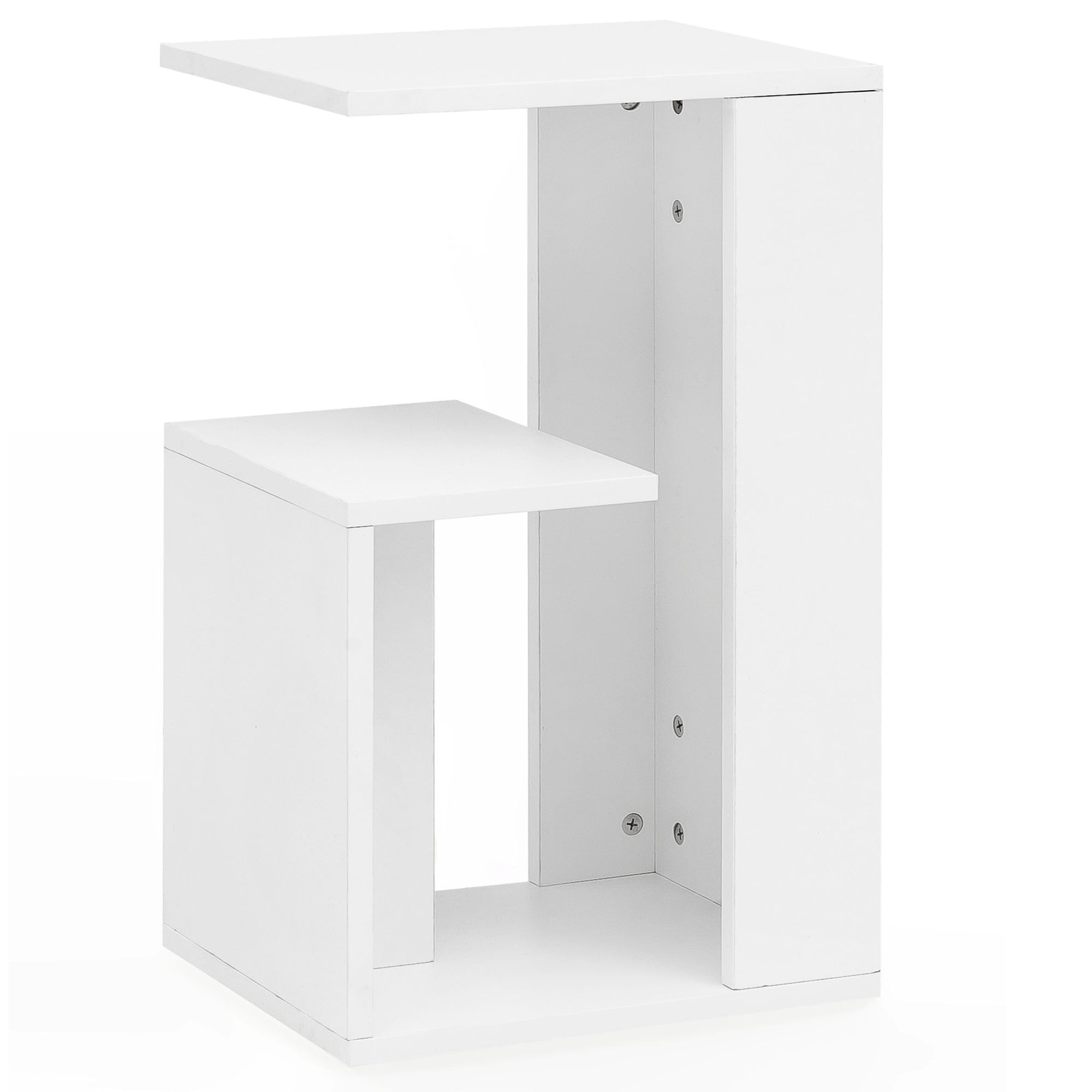 FineBuy Beistelltisch 35x30x61 cm Holz Weiß, Anstelltisch mit 2 Fächern