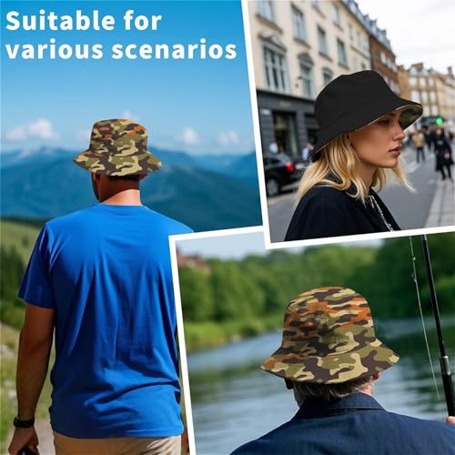 Image of Cool Bucket Hat Beach Sun Hat Beach Fishing Hat for Men Women Teens, Reversible Double-Side-Wear