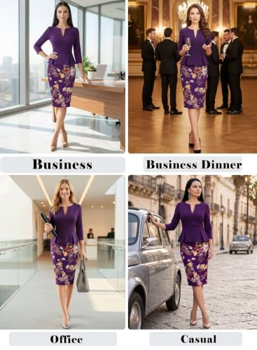 Image of VFSHOW Womens Work Business Office Front Zipper Peplum Church Sheath Dress