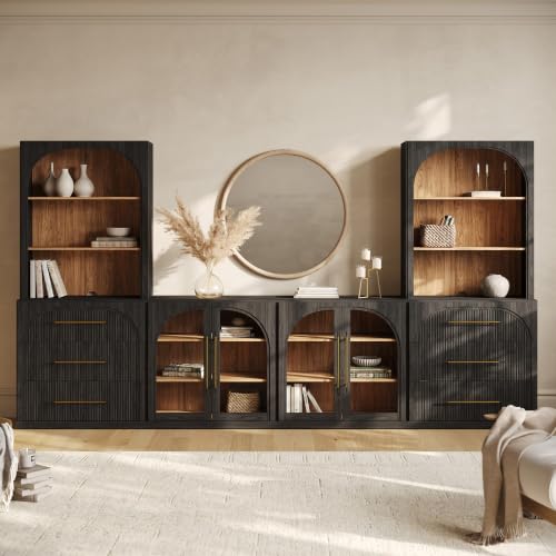 Image of BELLEZE Jagger 130 inch Wall Unit 6-Piece Modular TV Stand - Ebony
