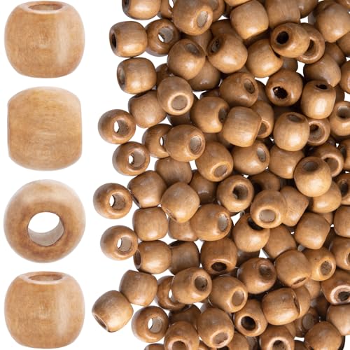 Pndeyo 200pcs Wooden Beads for Crafts, 12.7x10.7mm, Light Coffee