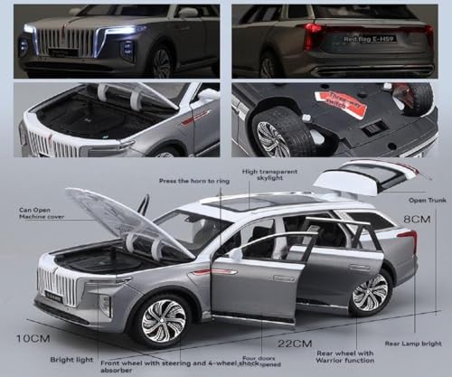 Image of LONGMIRE 1:24 HONGQI Red Flag E-HS9 Toy Car Model, Diecast Collectible Pull Back Model Car with Sound and Light, Toy Gift Vehicles for Adults Kids Boys Girls【Color As Per Stock】