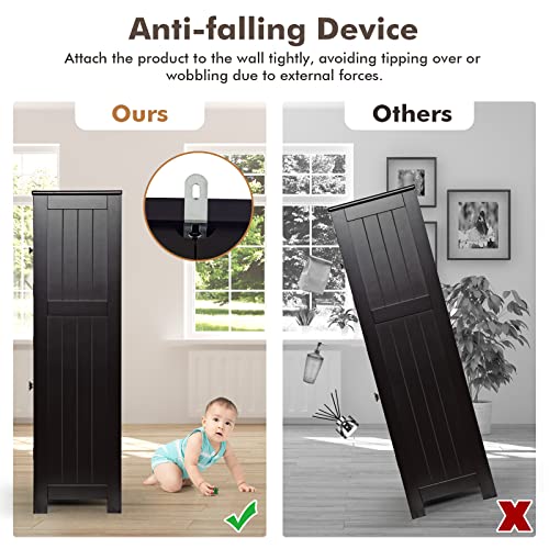 Loko Bathroom Floor Cabinet, Freestanding Storage Cabinet W/Glass Doors, Wooden Kitchen Cupboard W/Adjustable Shelf, Versatile Floor Storage Cabinet For Bathroom, Living Room & Kitchen (Black) #TOP7