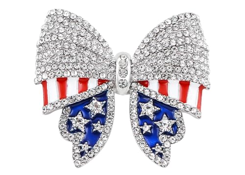 Image of Alilang American Flag USA Sparkly Crystal Rhinestone 4th of July Patriotic Pin Brooch