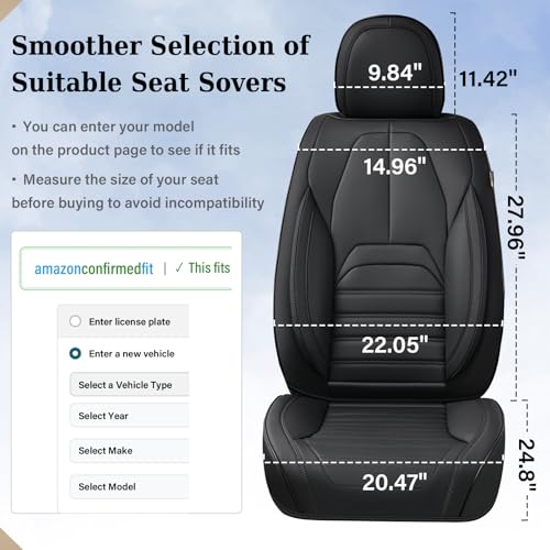 Image of Coverado Seat Covers, Car Seat Covers Front Seats, Automotive Seat Covers, Waterproof Nappa Leather Car Seat Cover, Car Seat Cushion, Black Seat Covers Carseat Cover Universal Fit for Most Cars