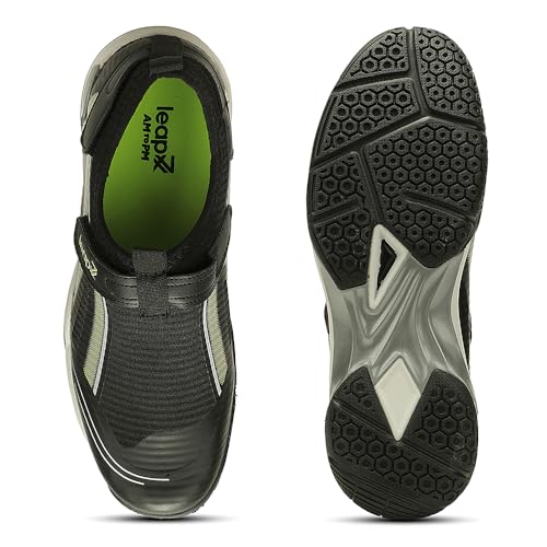 Image of Liberty leap7x NEWRACE-1E Black & Light Grey Sports Non Lacing Walking Shoes for Men