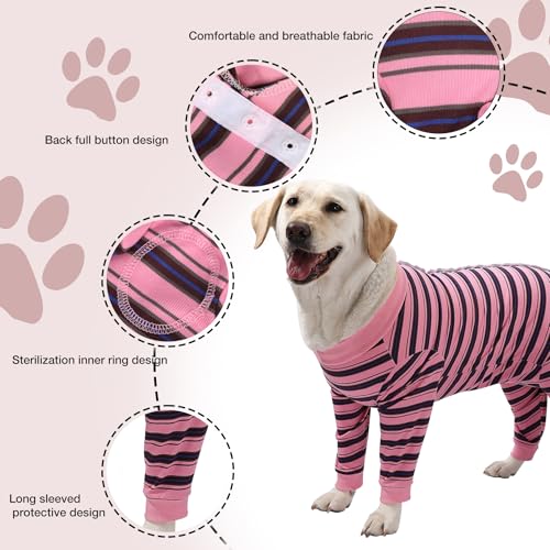 Image of Dog Recovery Suit, Pet Surgery Suits for Female Male, Striped Recovery Shirt Dog Abdominal Wounds Bandages, E-Collar & Cone Alternative, Neuter Stop Licking Onesie Body Suits for Large Dogs
