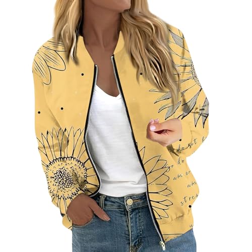 COTECRAM Bomber Jacket Women 2024 Causal Floral Zip Up Coats Long Sleeve Stand Collar Fall Jackets Lightweight Outerwear Tops