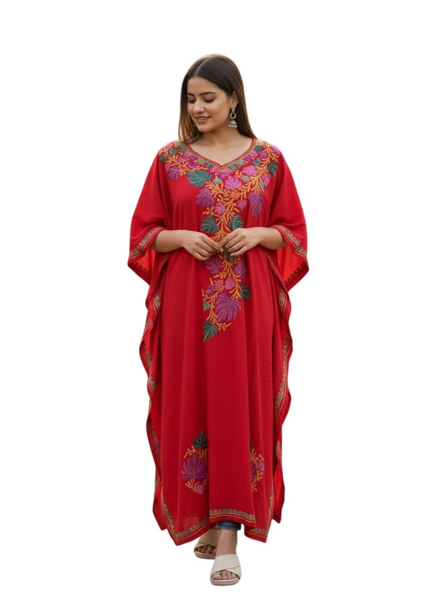 Kashmiri Kaftan for Women Rayon Cotton Kaftan Nightgown Maxi with Kashmiri Embroidery Free Size-picture-55