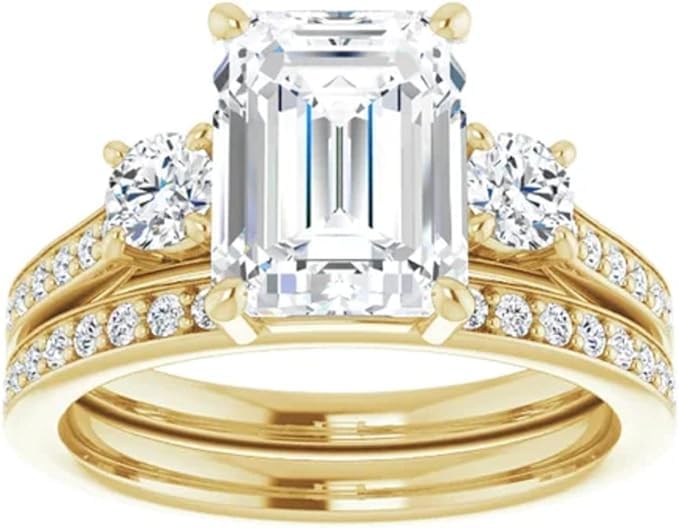 Miniatura 3 de 10K14K18K Solid Yellow Gold Handmade Engagement Ring, 2.5 CT Emerald Cut Moissanite Solitaire Ring, Diamond Wedding Ring Set for WomenHer,