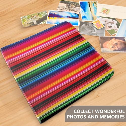Álbum de Fotos Self Adhesive DIY Scrapbook con Rayas Coloridas Estilo Manta Mexicana, Encuadernado de 3 Anillos, 40 Páginas, 8x10 para Memorias miniatura 5