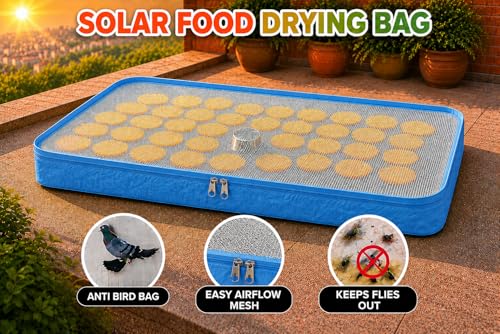 Image of Foldable Solar Food Drying Bag with Zipper Cover | Breathable Sun Dryer for Papad, Chips, Fruits, Vegetables & Herbs | Dustproof for Balcony, Terrace & Window Use | 2 Year Warranty(blue,4 Ft X2 Ft)