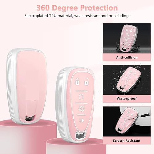 Miniatura 3 de PIFOOG Funda para llavero para Chevy color rosa de TPU suave de 5 botones, funda para llaves de automóvil, accesorios para Chevrolet Equinox Malibu