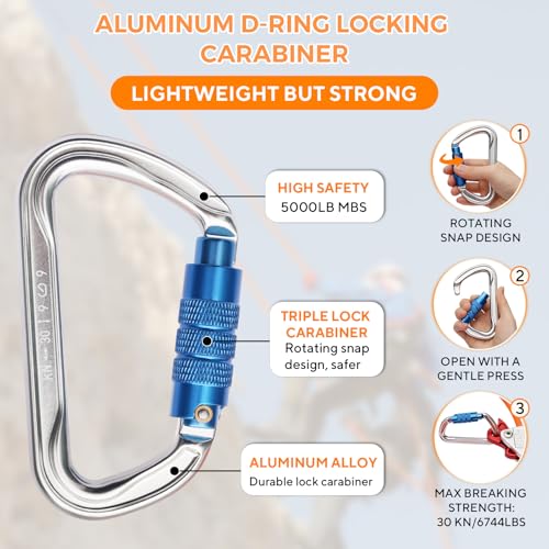Image of Steel Wire Core Flipline, Fall Protection Arborist Positioning Lanyard Kit | Arborist Flip Line Tree Climbing Gear with Swivel Snap Hook, Triple Lock Carabiner & Rope Grab Adjuster