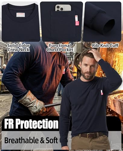 Image of TICOMELA FR Flame Resistant T-Shirts 6oz with Reflective Tape, NFPA2112 | High Visibility 100%Cotton Work Shirts, Lightweight & Breathable, Durable Reflective Trim