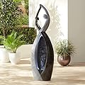 Dancing Couple Modern Zen Outdoor Floor Water Fountain with LED Light Black Gray Stone 57" for Yard Garden Patio Backyard Deck Home Lawn Porch House Exterior Balcony - John Timberland