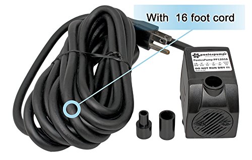 PonicsPump 120 GPH Submersible Pump for Fountains, Statuary, Aquariums & more. Comes with 1 year limited warranty. (120 GPH : 16' Cord) - Thumbnail 2