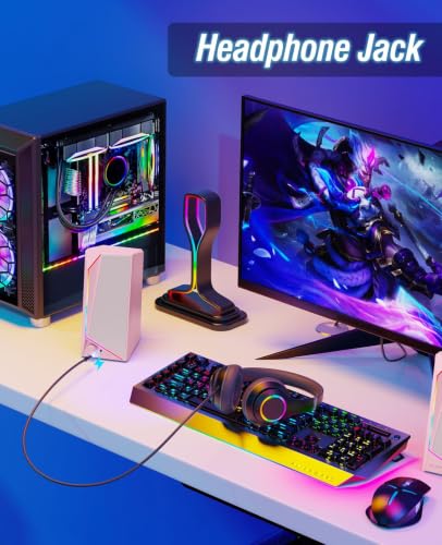 Image of LENRUE Computer Speakers, USB /USB-C Powered AUX Audio for PC Speakers with Loud Stereo Sound, Headphone-in, Touch Lights for Desktop, Computer, Laptop, Desk（USB-C to USB Adapter Included