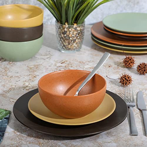 Image of Gibson Elite Capetown Assorted Color Reactive Glaze Round Stoneware Dinnerware, Black, Yellow, Orange, Green, Service for Four (12pcs)