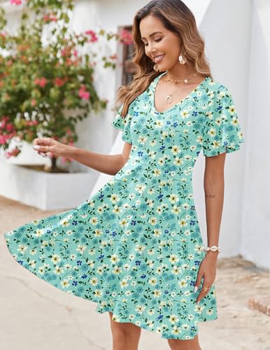 Image of Zeagoo Womens Summer Dress Casual Swing Sundresses Floral Ruffle Short Sleeve Wedding Guest Dress Beach Mini Dress 2026