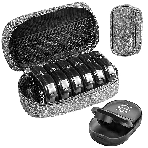 Serfeymi Weekly Travel Pill Organizer 2 Times A Day AM PM Upgraded Black Pill Box 7 Day with Portable Zipper Canvas Pill Case, Medicine Organizer for Pills, Vitamins, Supplements, Fish Oils - Grey 01