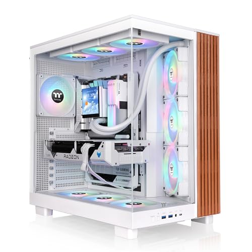 Image of Thermaltake View 380 XL WS ARGB; Mid Tower Chassis; Side Wood Trim; 4x120mm ARGB Lite Fans Included; 420mm GPU Clearance; ATX /mATX /mITX; Hidden Connector Support; Dual Chamber; Snow; CA-11E-00M6WN-WS