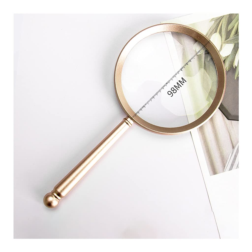 Leselupe aus Metall, Handlupe, hochwertige Hochleistungslupe für Kinder, Senioren, Makuladegeneration, Leselupe für ältere Menschen (Gold, 98 mm)
