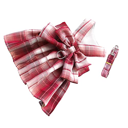 犬の服 ハーネス 猫 ハーネス リボン 小型犬 猫服 可愛い制服ハーネス蝶結び お散歩お出かけ メッシュ 女の子らしいスカートコスチューム 仮装 メッシュ引っ張り防止胴輪ベスト 部屋着 春夏秋冬用 S(体重1.5-2.5kg) ワインレッド