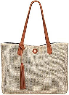 MEGAUK Women Woven Beach Bag Vacation Style Tote Bag Large Capacity Handmade Shoulder Bag Straw Shopping Handbag For Ladies