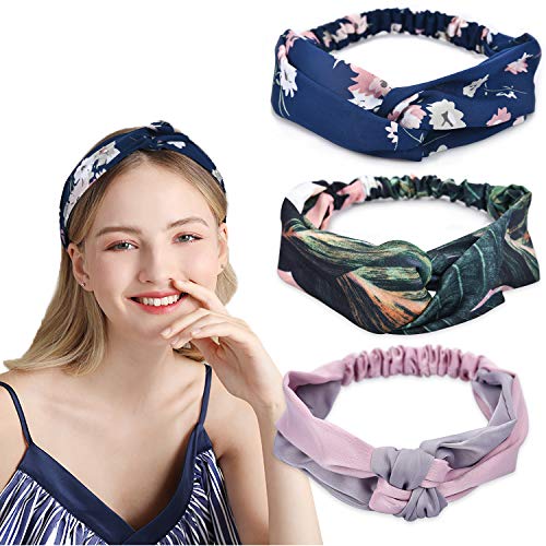 Headbands for Women and Girls Boho Vintage Cross Elastic Head Wrap Hair Accessories for Workout 3 Pack