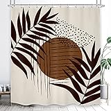 LGhtyro Abstract Geometric Shower Curtain, Boho Brown Aesthetic Shower Curtain,Mid Century Shower Curtain, Minimalist Plant Leaves Bath Curtain Accessories Decor 60Wx71H
