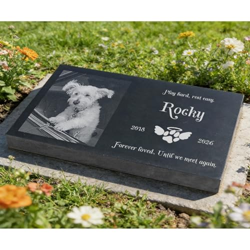 COGYOG Pet Memorial Stones Personalized Memorial Plaque Grave Stone for Dog Cat Black Granite Grave Marker Custom Pets Headstone Engraved with Photo