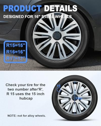 Image of ABX Hubcaps,15 inch hubcaps Set of 4, Wheel Rim Cover ABS Material, Snap On Car Truck SUV Replacement, for Toyota Camry Nissan Mazda etc, Black&Silver
