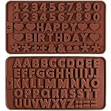 🍰【FORMAS DE LETRAS Y NÚMEROS】 Los moldes de silicona de cumpleaños con diferentes patrones de alfabetos A-Z, números 0-9, son extremadamente fáciles de usar porque tienen elementos antiadherentes y un asa sencilla, y su mantenimiento es aún más sencillo.