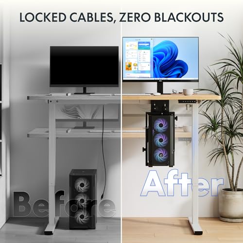 Image of FLEXISPOT EN2 55''x28'' Electric Standing Desk with PC Stand Bundle, 1 inch Whole-Piece Desktop, Easy-to-Install Hanging Design PC Mount, Bundle for Home Office, Game & Small Spaces, White