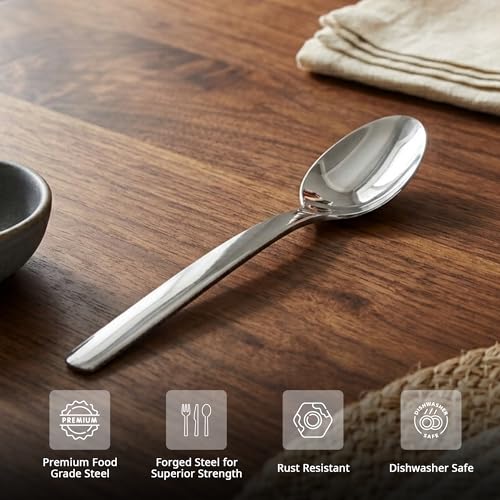Image of Culinex Premium 7.9 inch Stainless Steel Dinner Spoon Set of 6 for Dining Table, Kitchen | Heavy, Rustproof Dishwasher Safe Silver Flatware by thinKitchen (Queen Series)