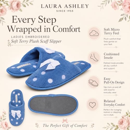 Image of Laura Ashley Ladies Embroidered Soft Terry Plush Scuff Slipper