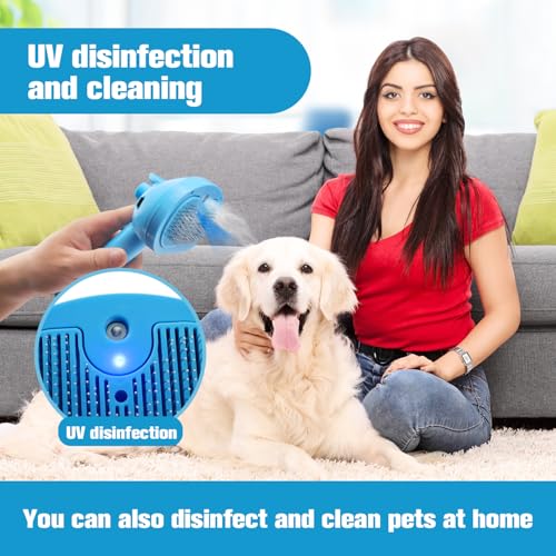 Image of 4-in-1 Pet Steam Brush for Dogs,Self-Cleaning Cat&Dog Brush for Shedding Long & Short Haired Dogs,Gentle Cat Steam Brushes for Indoor Cats with Spary Pet Hair Remover for Massage,Grooming Blue