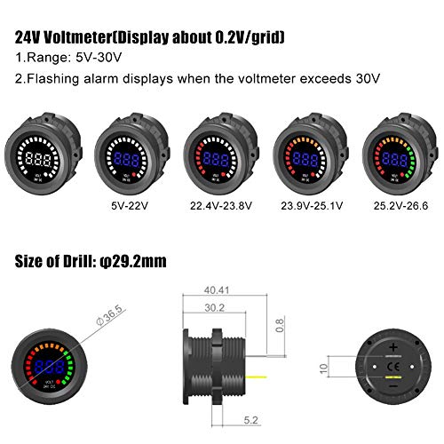 Keenso Voltmeter, Voltmeter, Universal-Tester für LED-Anzeige, Voltmeter, Panel DC 24 V, digital, für Motorrad und Auto, mit 15 cm