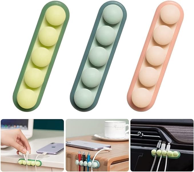 SwissHome Silicone Cable Clips Cord Management Organizer with Self-Adhesive Hooks Ideal for Power Cords, Charging Cables, Mouse Cable, PC, Office, and Home Wire Cord Holder (Pack of 1, Green) 1